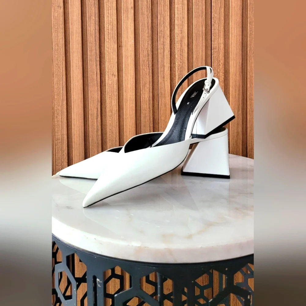 Zara White Slingback Heels - Picture 1 of 9